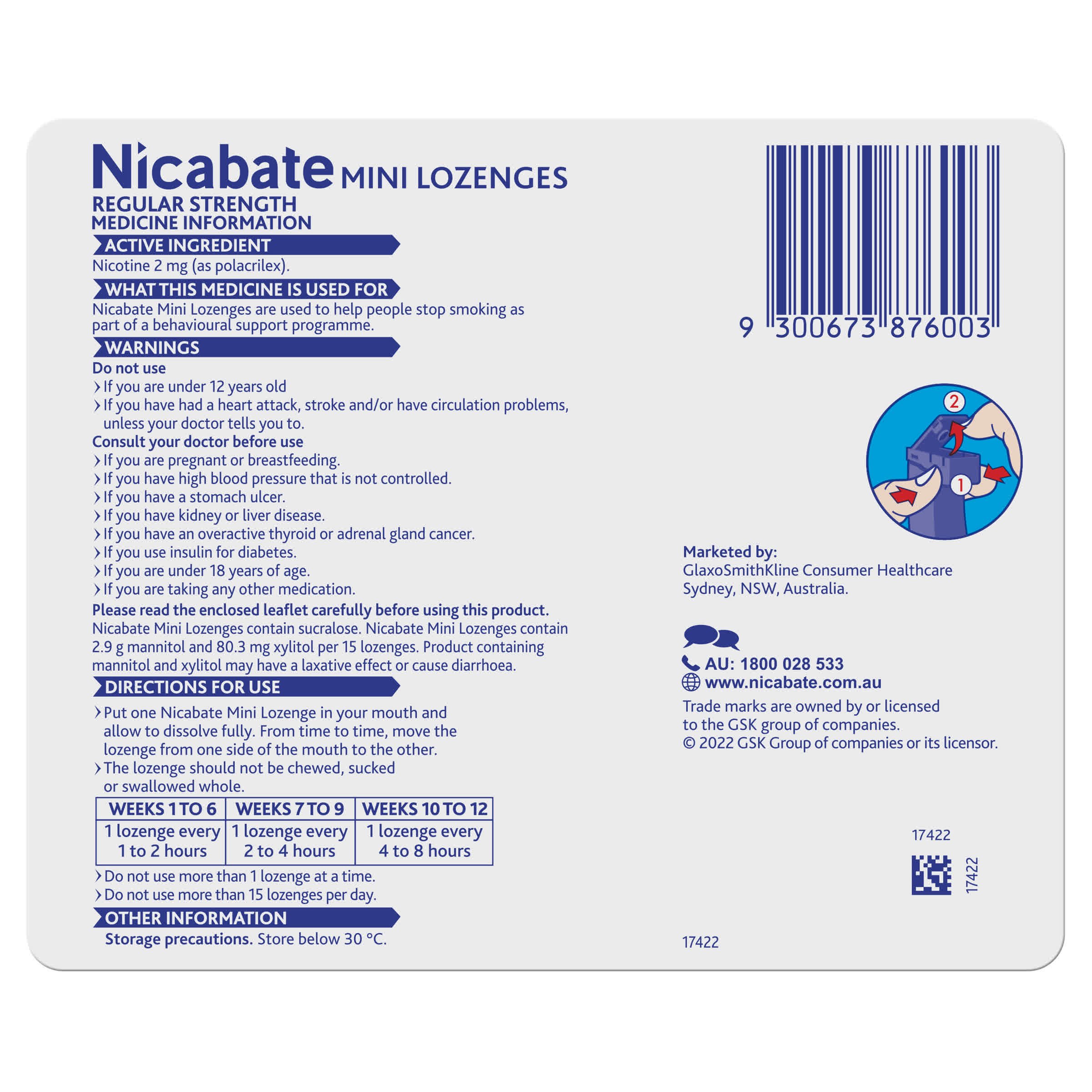 Nicabate Minis Lozenge Mint 2mg 60Pk